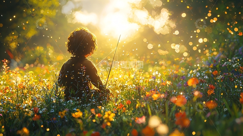 高清大图下载【趣麦麦图】孩子坐在花丛中