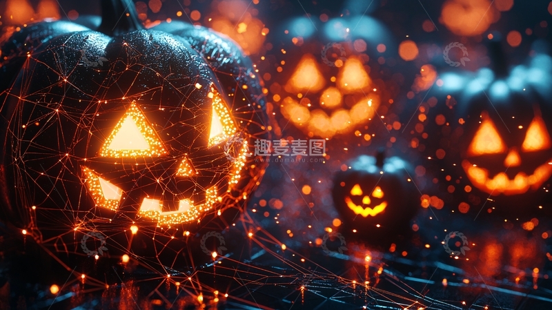 高清大图下载【趣麦麦图】黑夜南瓜灯笼万圣节