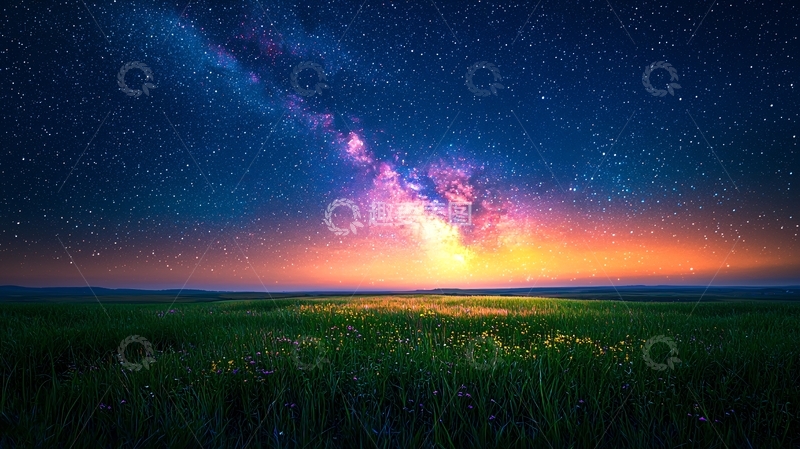 高清大图下载【趣麦麦图】星空下的绿色田野