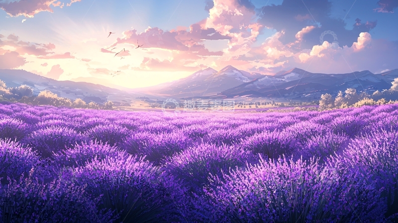 高清大图下载【趣麦麦图】梦幻薰衣草田园日出