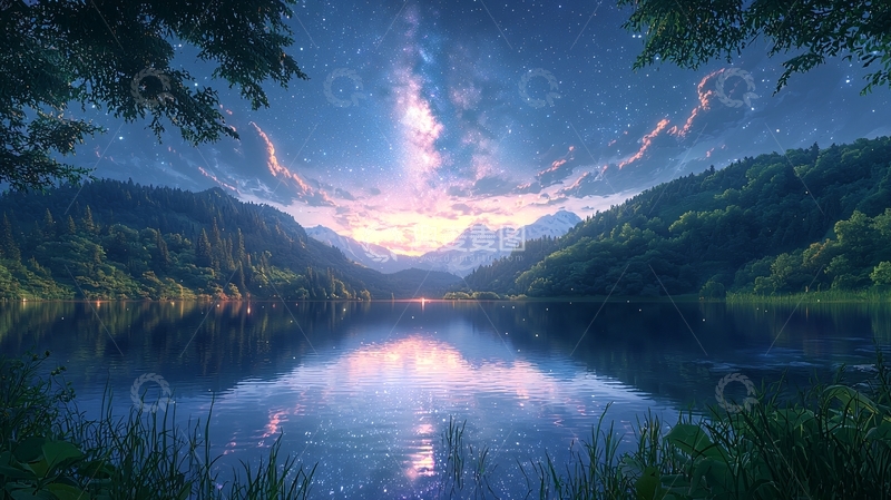 高清大图下载【趣麦麦图】梦幻湖泊山脉日出