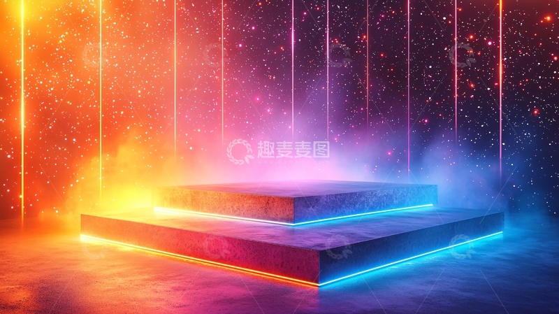 高清大图下载【趣麦麦图】霓虹灯背景下的方形展台