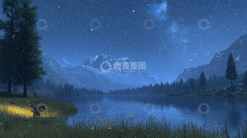 高清大图下载【趣麦麦图】星空下的宁静湖泊