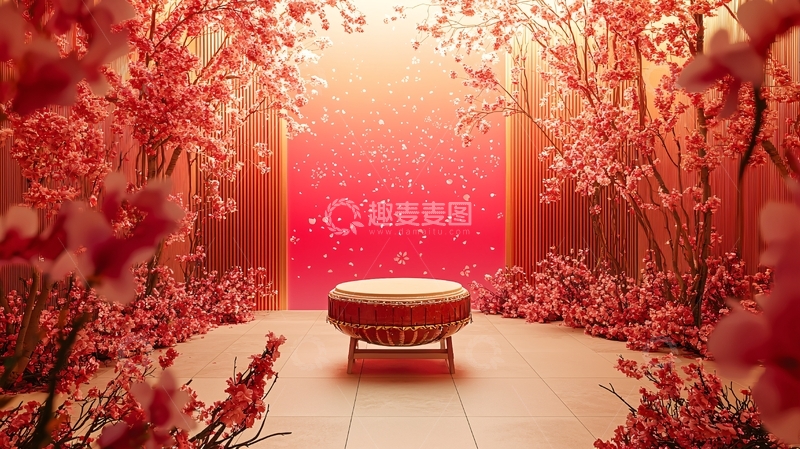 高清大图下载【趣麦麦图】粉色樱花树下鼓