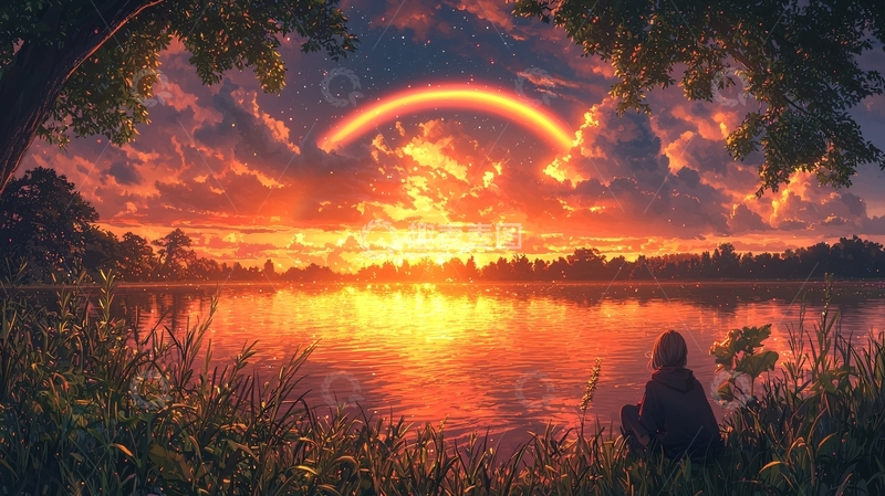 高清大图下载【趣麦麦图】湖边日落