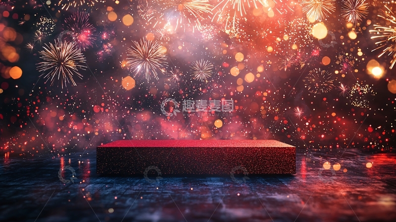 高清大图下载【趣麦麦图】烟火背景下的红色展台