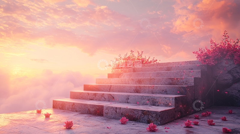 高清大图下载【趣麦麦图】粉色天空阶梯