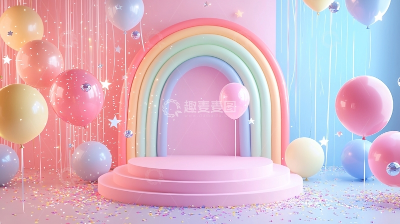 高清大图下载【趣麦麦图】彩虹气球粉色背景