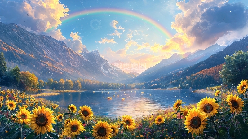高清大图下载【趣麦麦图】彩虹山谷向日葵