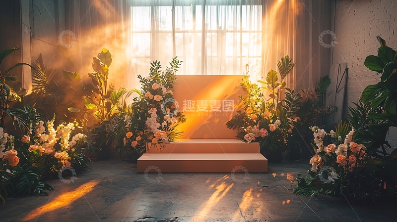 高清大图下载【趣麦麦图】光线透过窗户洒在花丛中