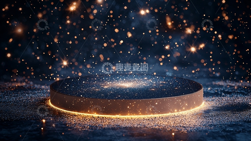 高清大图下载【趣麦麦图】黑暗背景金色圆形展示台