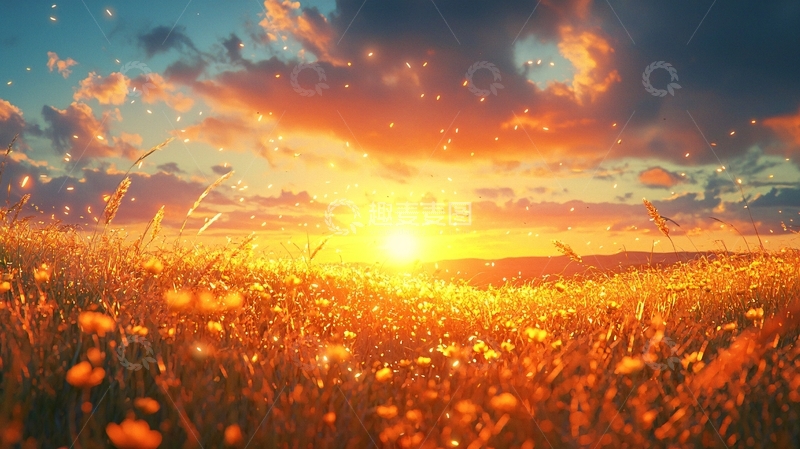 高清大图下载【趣麦麦图】夕阳下金黄花海