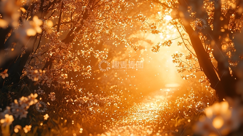 高清大图下载【趣麦麦图】阳光洒满花瓣小路