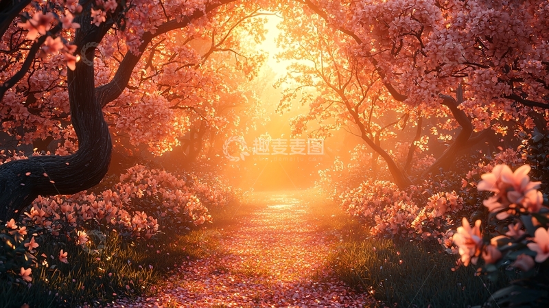 高清大图下载【趣麦麦图】梦幻樱花树林小路