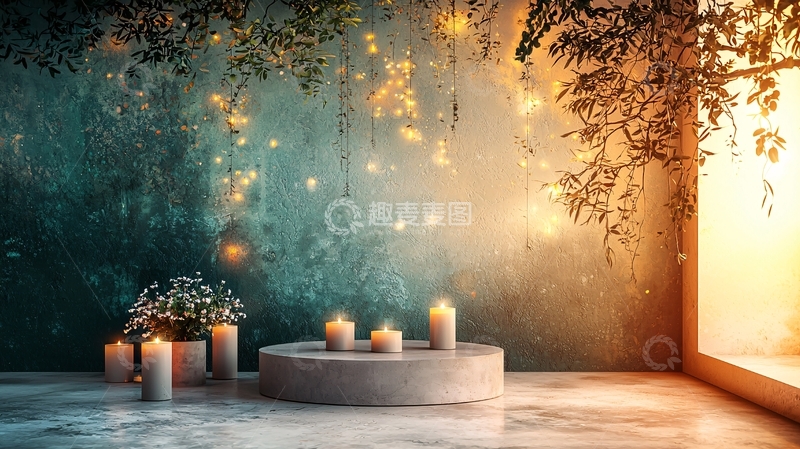 高清大图下载【趣麦麦图】梦幻绿墙烛光背景
