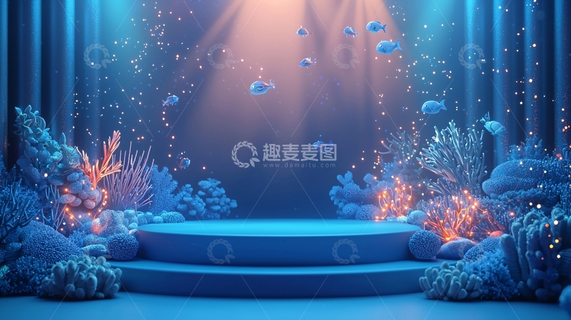 高清大图下载【趣麦麦图】梦幻蓝色海底圆形展台