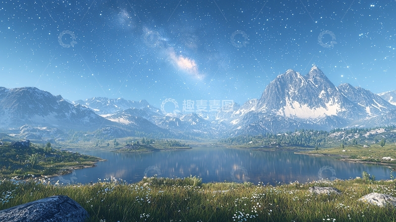 高清大图下载【趣麦麦图】星空下的雪山湖泊65