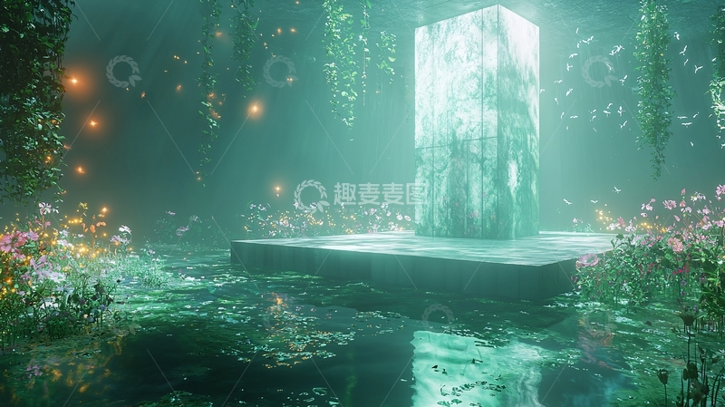 高清大图下载【趣麦麦图】神秘幽静的森林冰晶碑