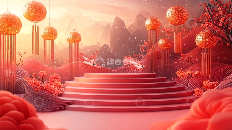 高清大图下载【趣麦麦图】中式红景