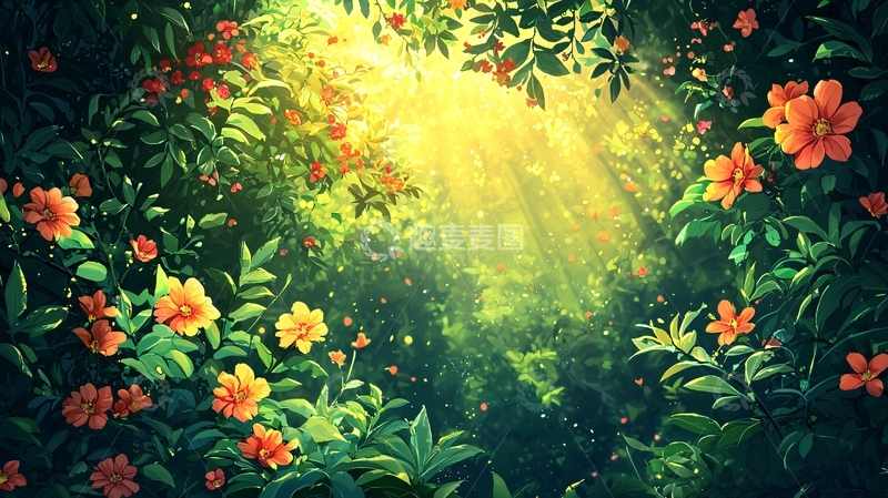 高清大图下载【趣麦麦图】阳光森林花海