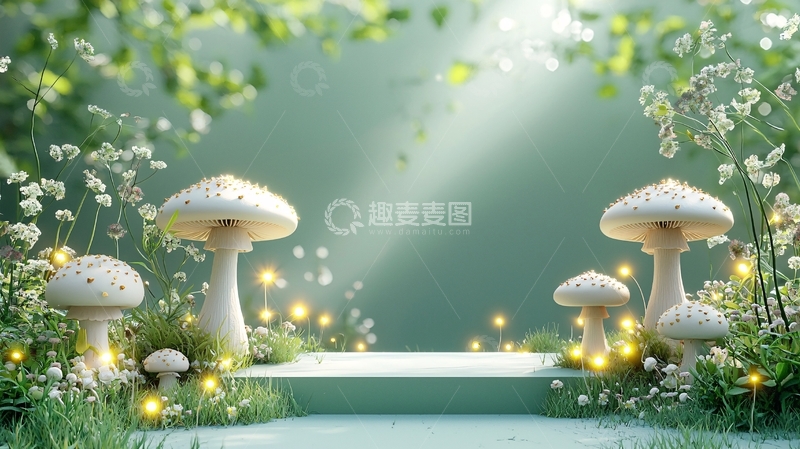 高清大图下载【趣麦麦图】梦幻绿意蘑菇仙境