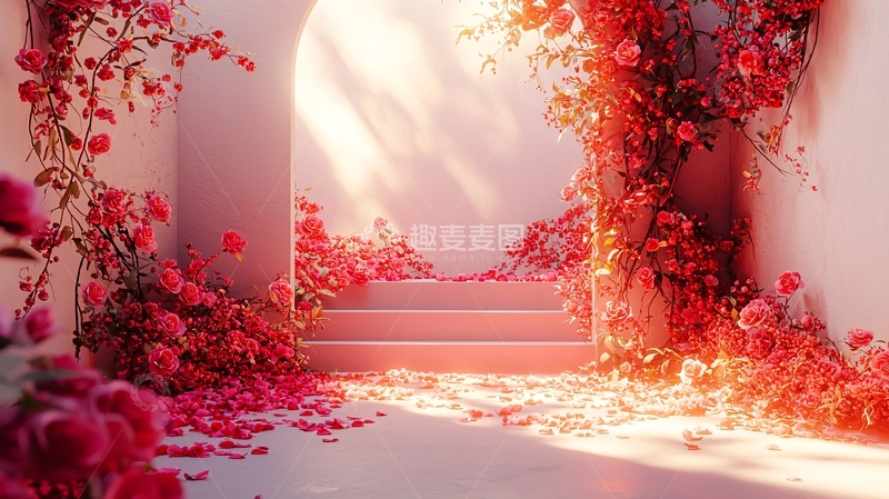 高清大图下载【趣麦麦图】粉色玫瑰花拱门