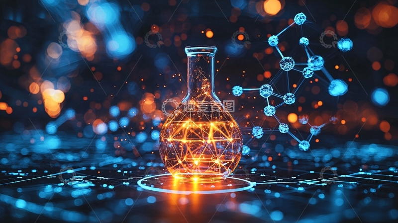 高清大图下载【趣麦麦图】科技感蓝色背景烧杯