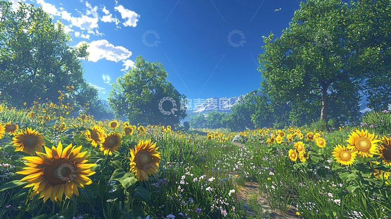 高清大图下载【趣麦麦图】向日葵花田