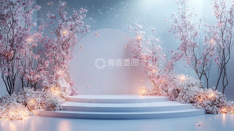 高清大图下载【趣麦麦图】梦幻唯美粉色樱花树背景