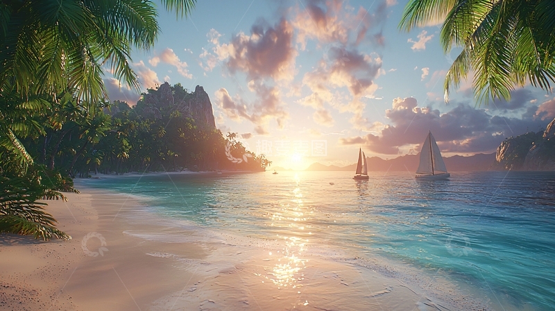 高清大图下载【趣麦麦图】热带海滩日落美景