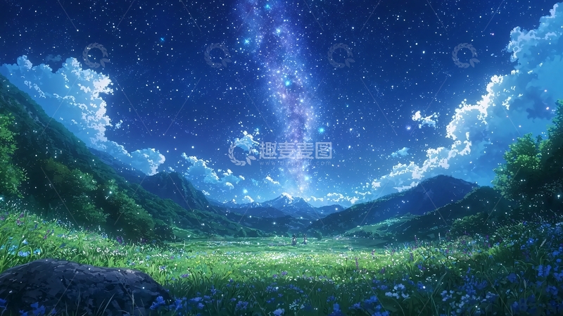 高清大图下载【趣麦麦图】梦幻星空下的山谷