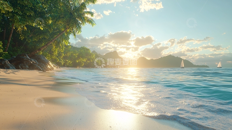 高清大图下载【趣麦麦图】热带海滩日落
