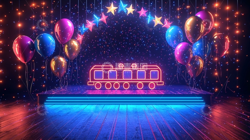 高清大图下载【趣麦麦图】霓虹灯火车舞台