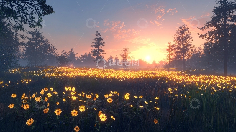 高清大图下载【趣麦麦图】日落时分金色花海