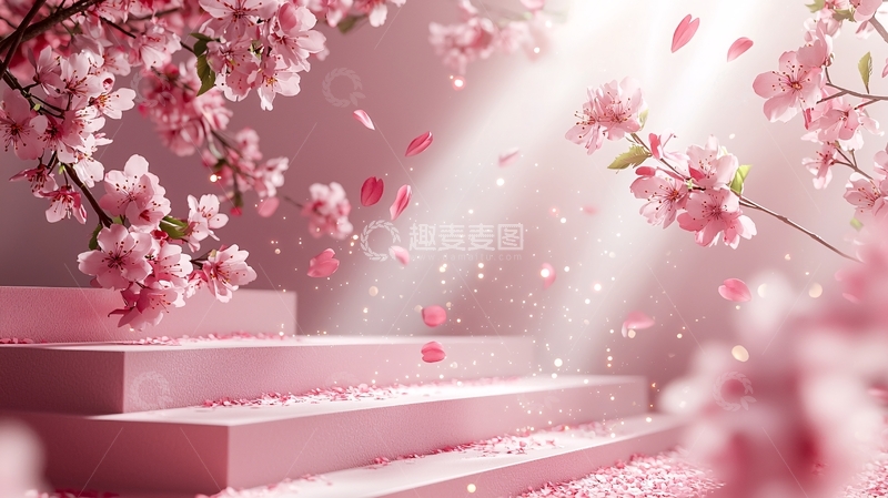 高清大图下载【趣麦麦图】粉色樱花阶梯