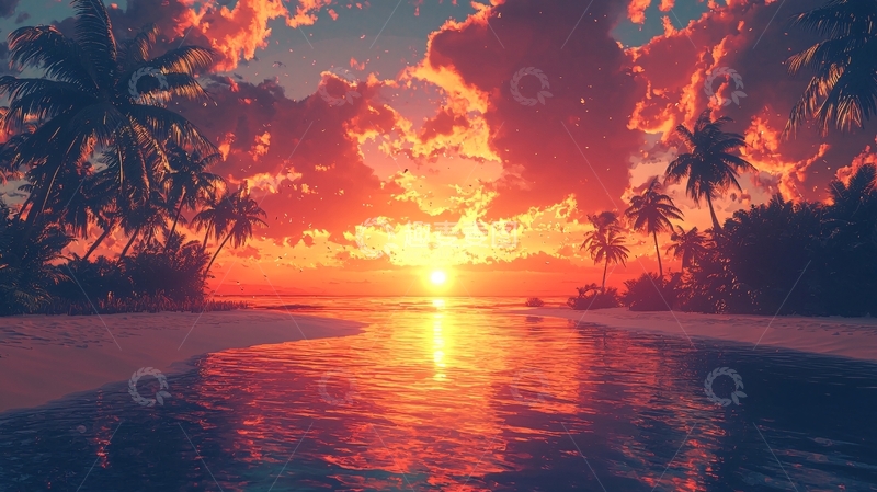 高清大图下载【趣麦麦图】热带海滩日落