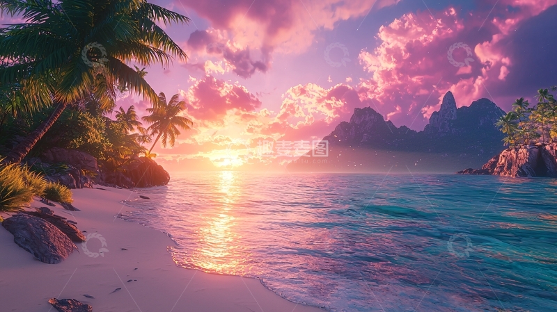 高清大图下载【趣麦麦图】热带海滩日落