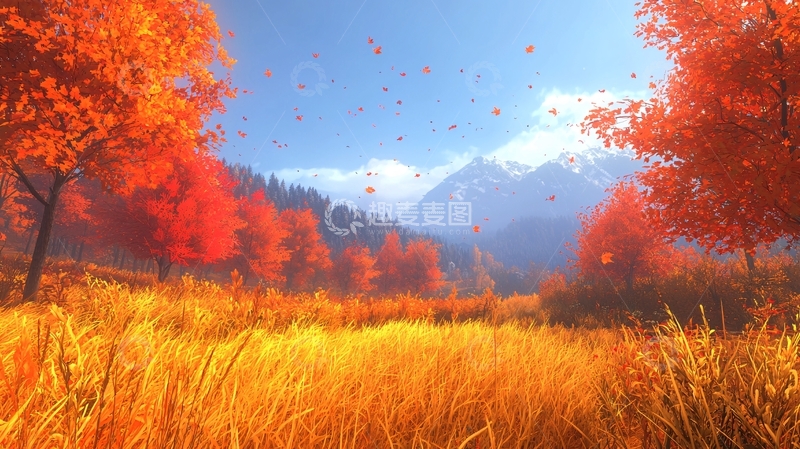 高清大图下载【趣麦麦图】秋日枫叶山谷风景