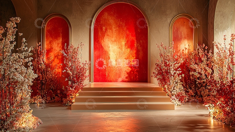 高清大图下载【趣麦麦图】红色背景婚礼仪式
