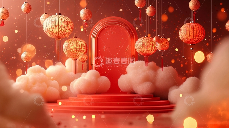 高清大图下载【趣麦麦图】红色祥云灯笼拱门