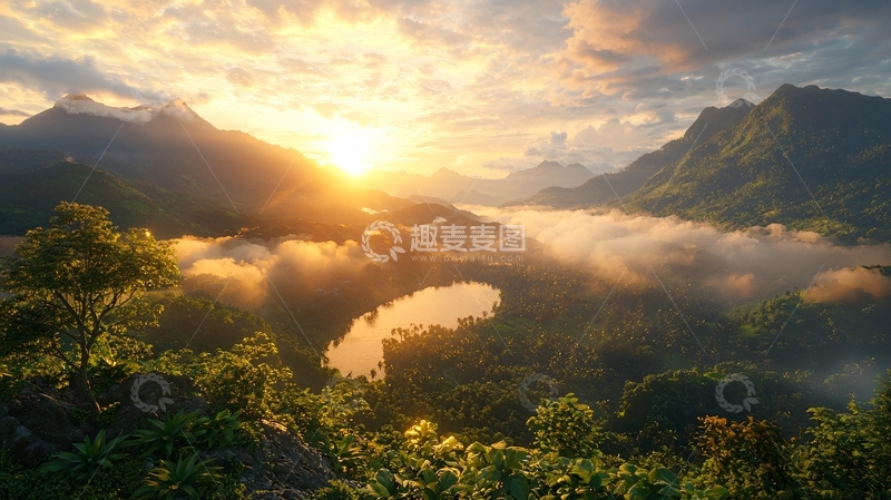 高清大图下载【趣麦麦图】日出山峦云海湖泊