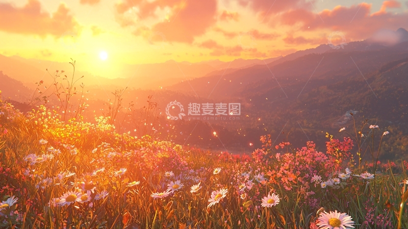 高清大图下载【趣麦麦图】日出山峦花海
