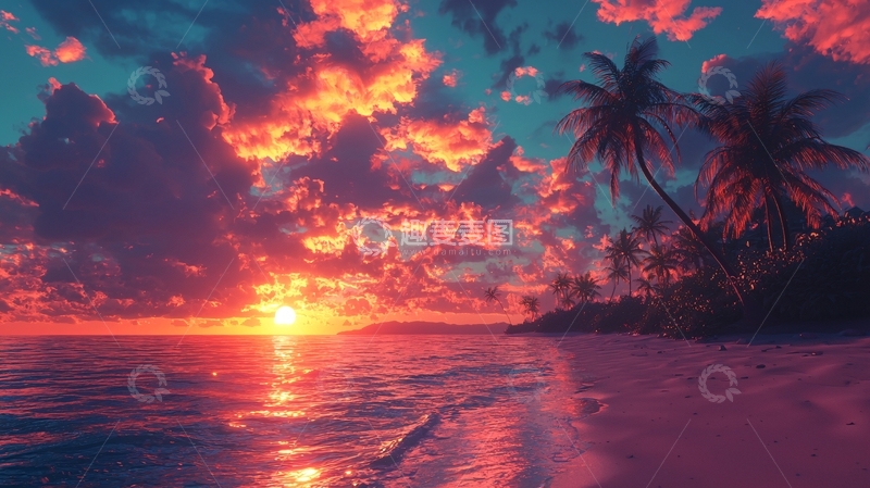 高清大图下载【趣麦麦图】热带海滩日落风景