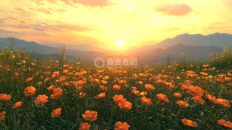 高清大图下载【趣麦麦图】日出花海
