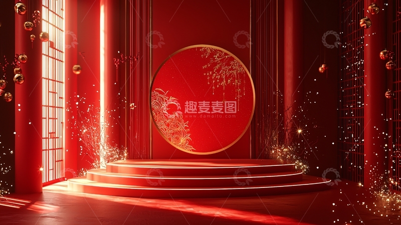 高清大图下载【趣麦麦图】中式红金新年背景