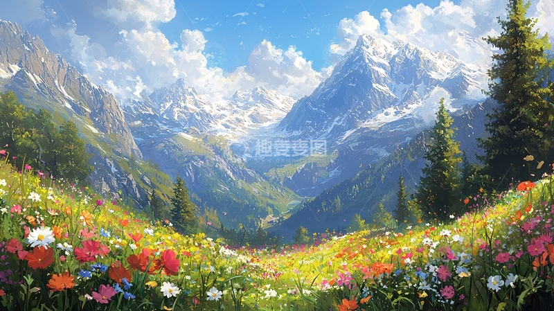 高清大图下载【趣麦麦图】高山花海