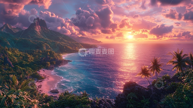 高清大图下载【趣麦麦图】热带海滩落日美景