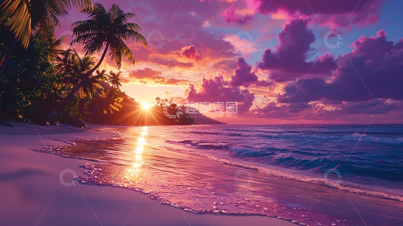 高清大图下载【趣麦麦图】热带海滩日落