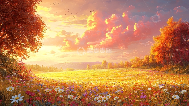 高清大图下载【趣麦麦图】秋日暖阳下的花田