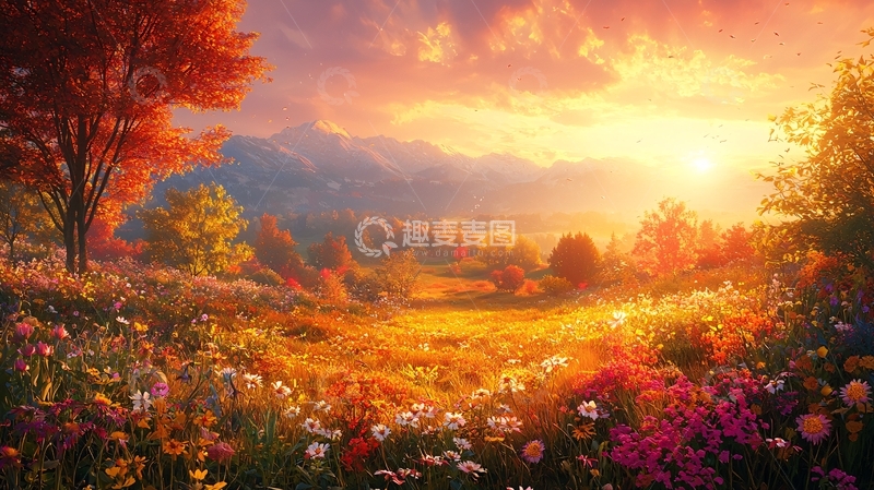 高清大图下载【趣麦麦图】秋日暖阳下的花海山景